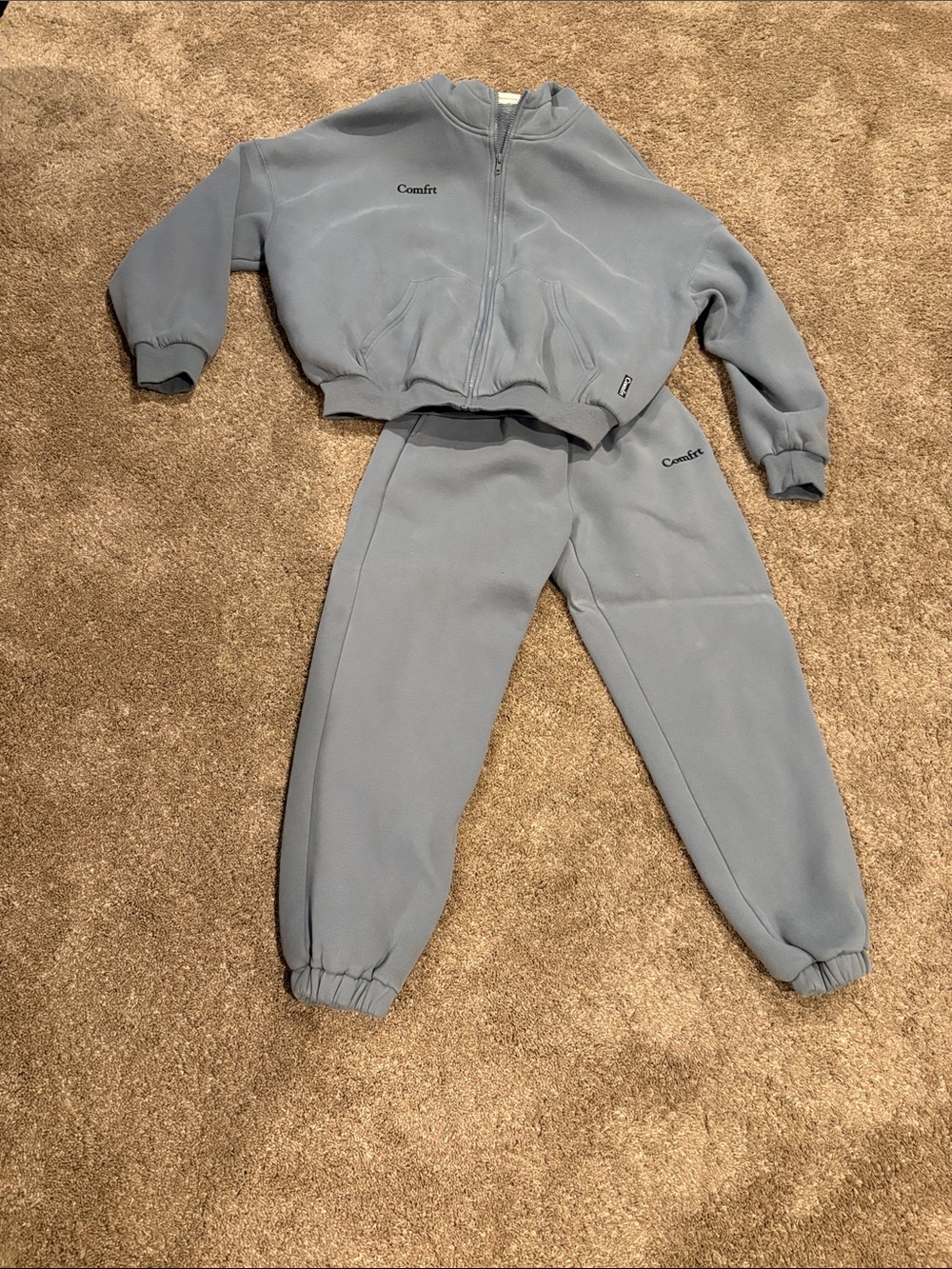 Comftr Men's Light Gray/blue Zip Hoodie & Jogger Set
